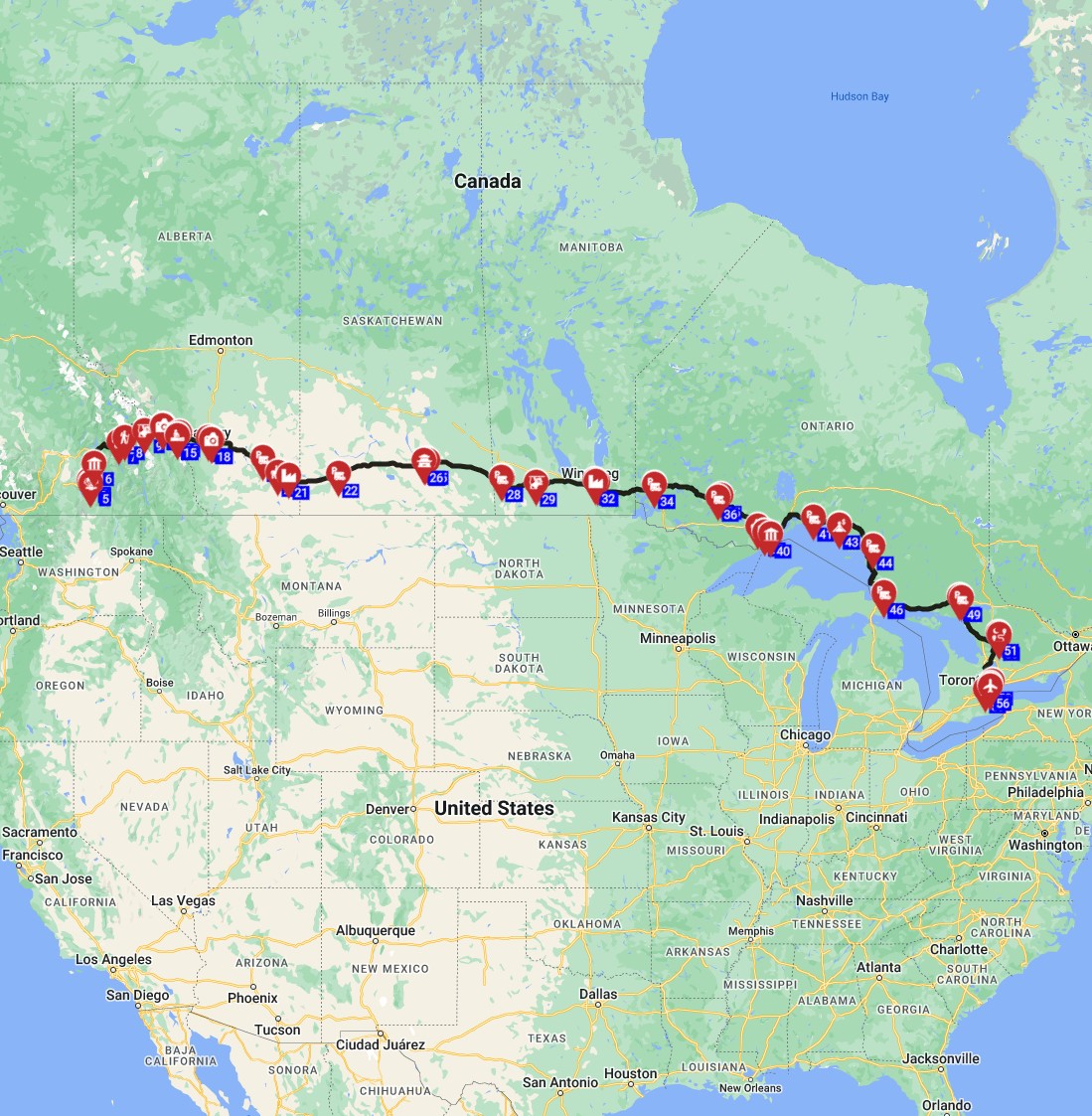 RV trip planner Canada from Kelowna to Toronto motorhome route plan